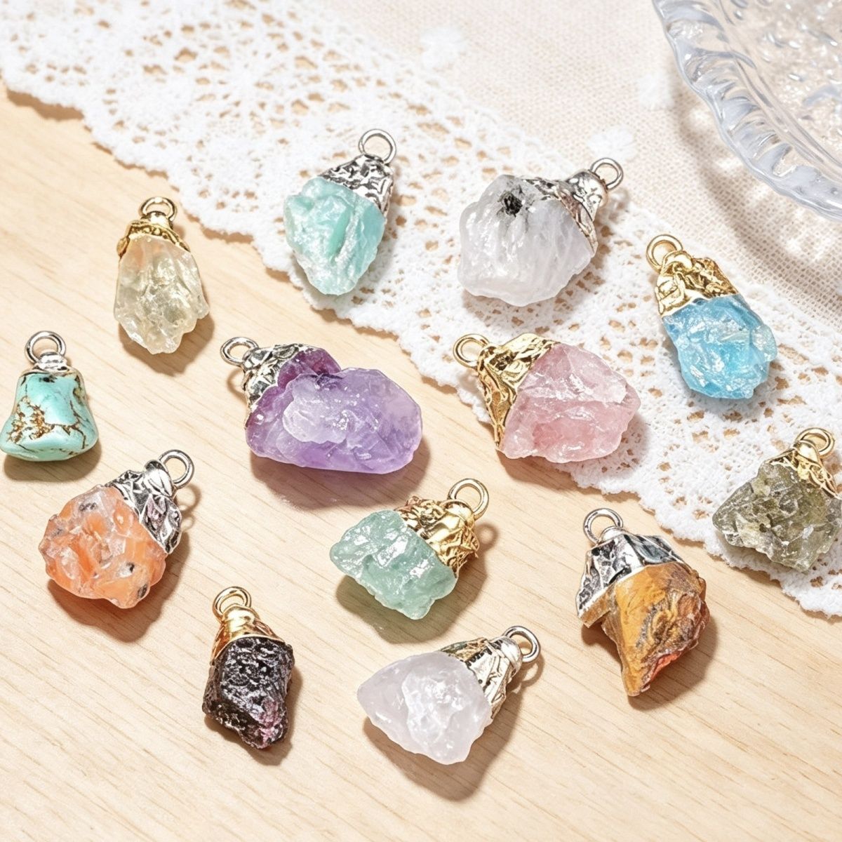 Pingente de pedra bruta de cristal natural transfronteiriço DIY colar brincos pulseira de prata dourada pedra áspera acessórios de ágata irregular