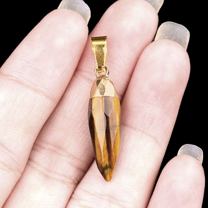 2092-Ametista ágata pedra bala cortada pingente cabeça dourada pequena pimenta DIY colar acessórios