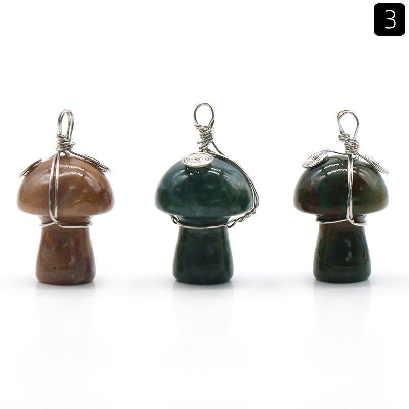 1531-Pedra de cristal natural 20mm pequeno cogumelo enrolamento pingente DIY pingente