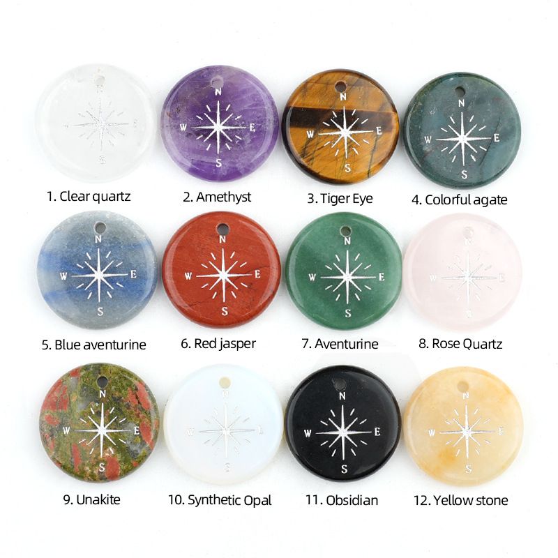 Pingente de estrela de bússola de cristal natural de pedra de ágata 30mm DIY colar de charme da sorte retro jóias pingente de presente