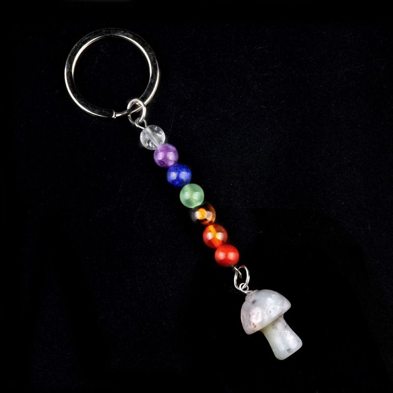 1469-Chave pingente de cristal natural colorido pedra 2cm cogumelo chaveiro saco acessórios presente atacado