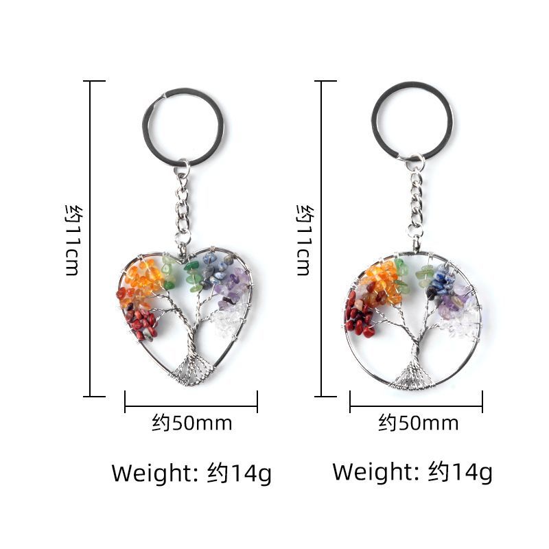 1707 - Sete Cores Cristal Pedra Triturada Árvore da Vida Chaveiro Chakra Yoga Joia Pingente Árvore do Dinheiro
