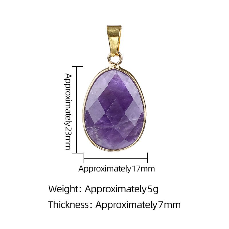 Pingente de seção de cristal natural, popular na Europa e América, colar de ametista de pedra semipreciosa com bainha de cobre oval