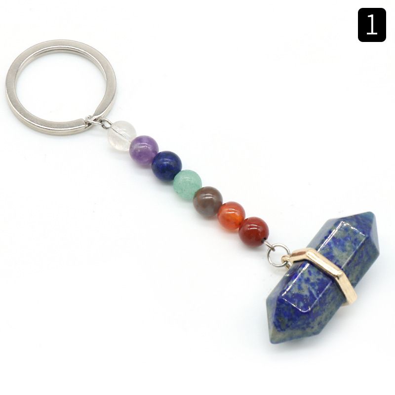1105-Rose Quartz chaveiro de cristal ágata colorido pedra dupla pontiaguda hexagonal cone pingente chaveiro