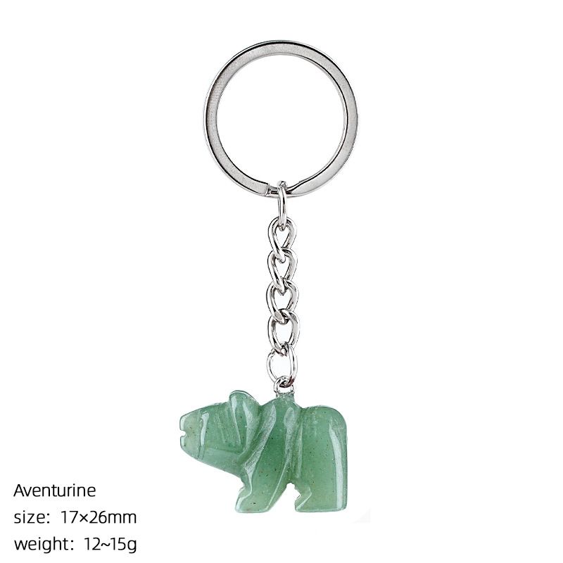 Pedra natural urso polar chaveiro criativo saco acessórios animais pedra cristal gravado urso pingente