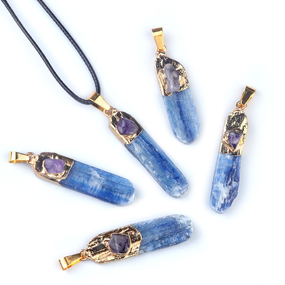Natural irregular kyanite colar dourado bainha jóias longo pedra áspera azul cristal colar jóias