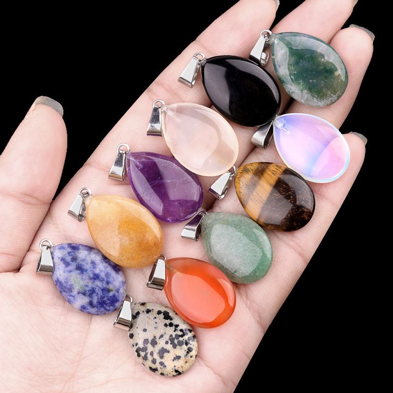 1743-16X24mm pedra de cristal natural ágata pingente de gota de água plana, pingente de pedra DIY acessórios de jóias