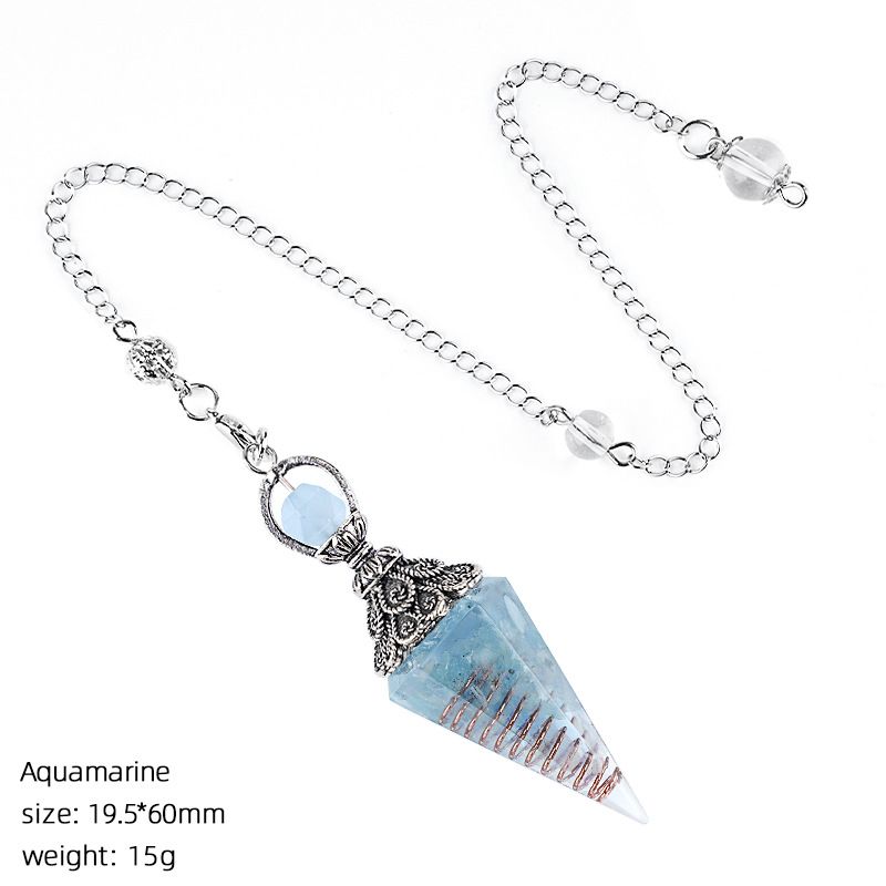 Hot Selling Cristal Natural Pêndulo Receptáculo de Prata Antiga Cone Hexagonal Ponta Única Yoga Meditação Resina de Freqüência Ajustável Pêndulo