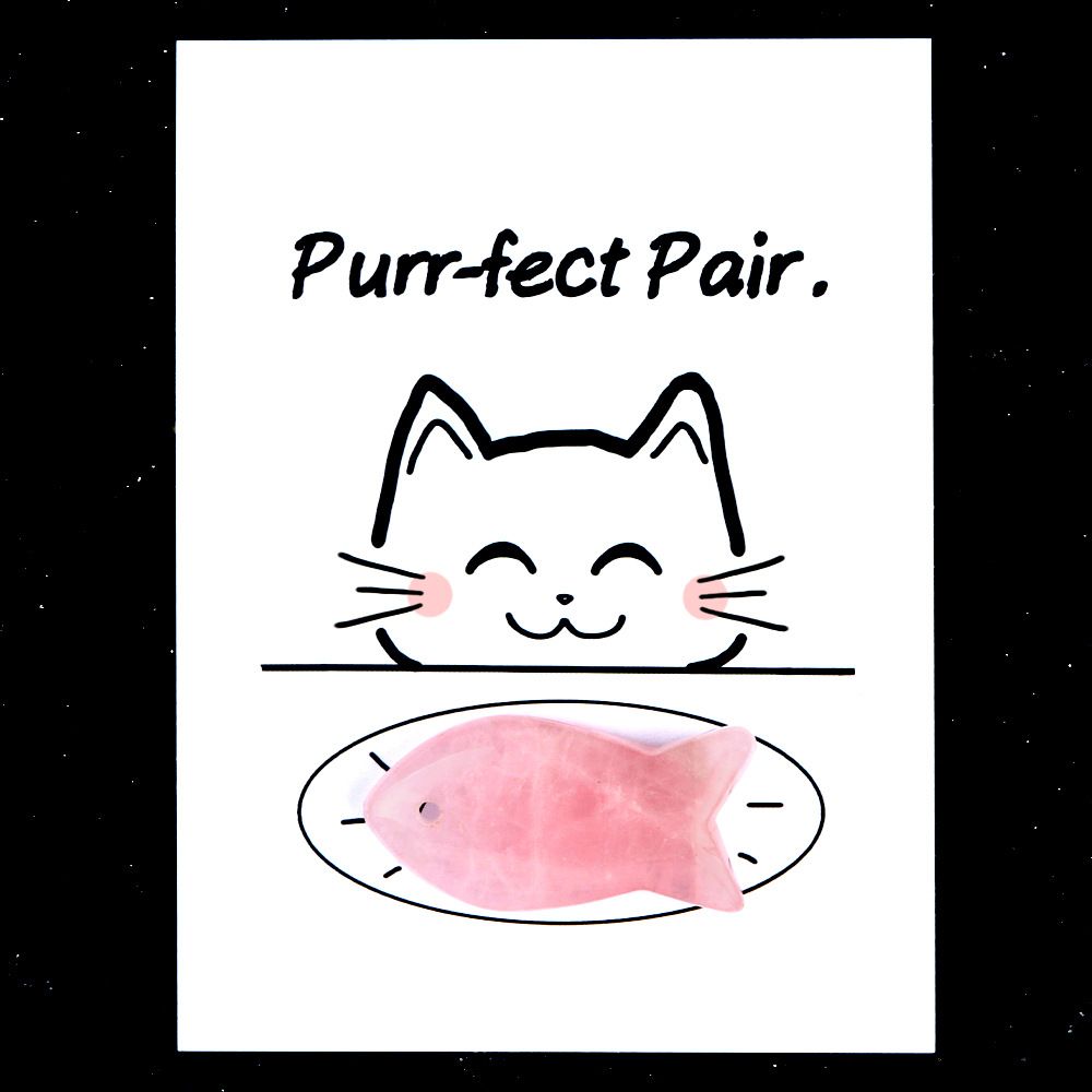 1816-Purr-fect Par Série de Cartões de Cura para Gatos e Peixes Pedra de Ágata de Cristal Natural, Creative Fun