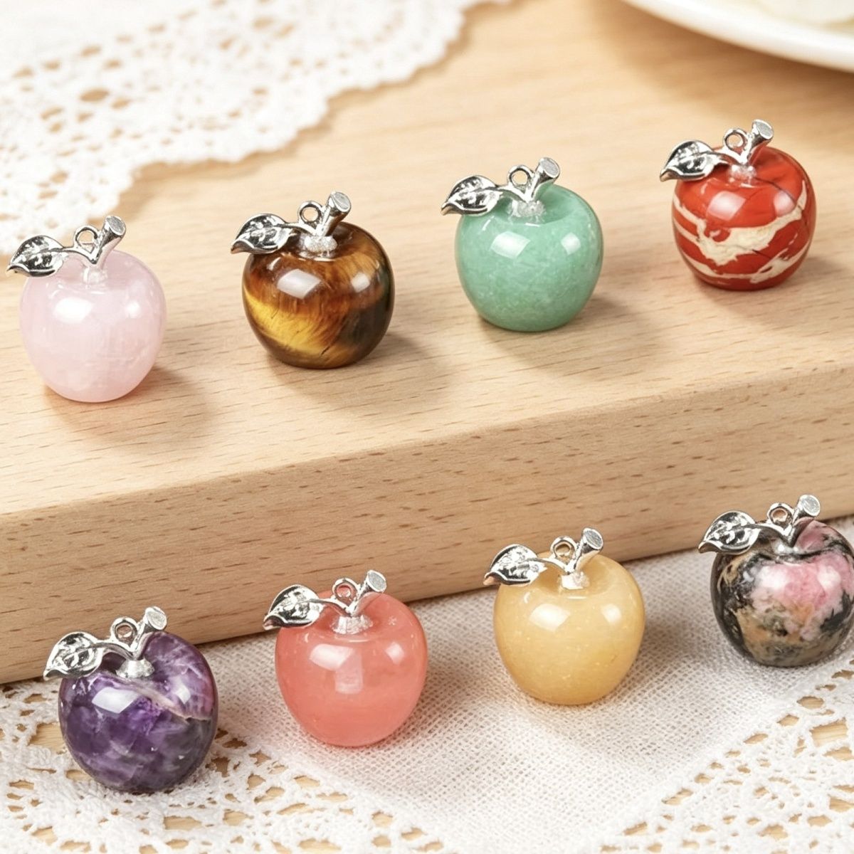 1718-Mini Pingente de Maçã de Cristal Natural Pingente de Maçã Pequeno, Véspera de Natal