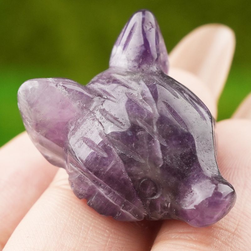 Pó de ametista natural cristal olho de tigre pedra escultura cabeça de raposa artesanato animal pequeno ornamento