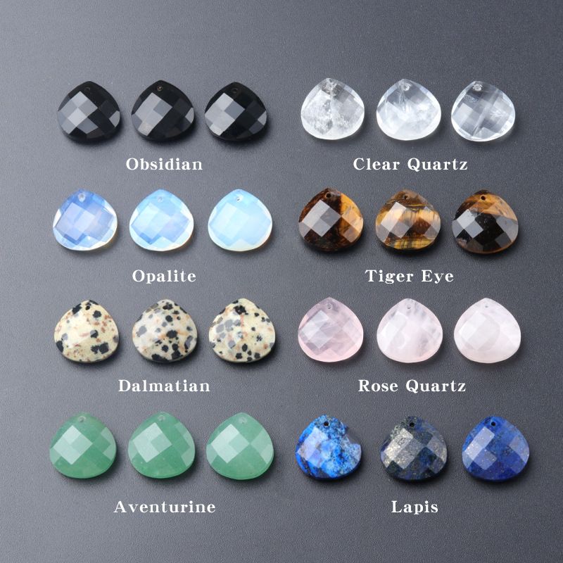 1622-Pedra de cristal natural facetada rosto pingente de gota de água triangular DIY colar brincos acessórios pingente de jóias