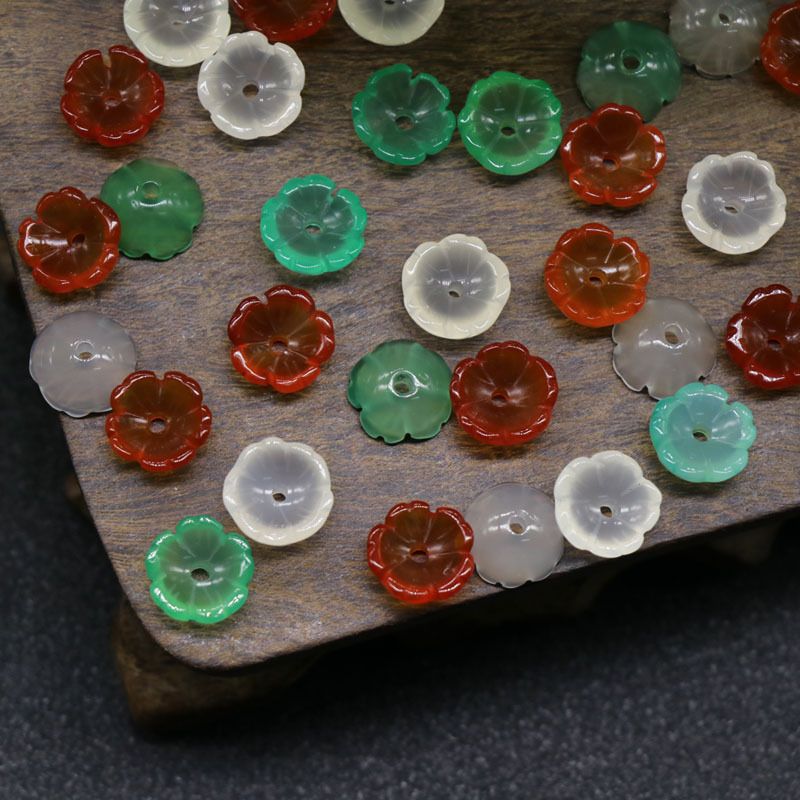Pétalas de flores esculpidas em pedra de ágata contas soltas DIY gancho de cabelo andando material de acessórios de cabelo, acessórios de joias Hanfu