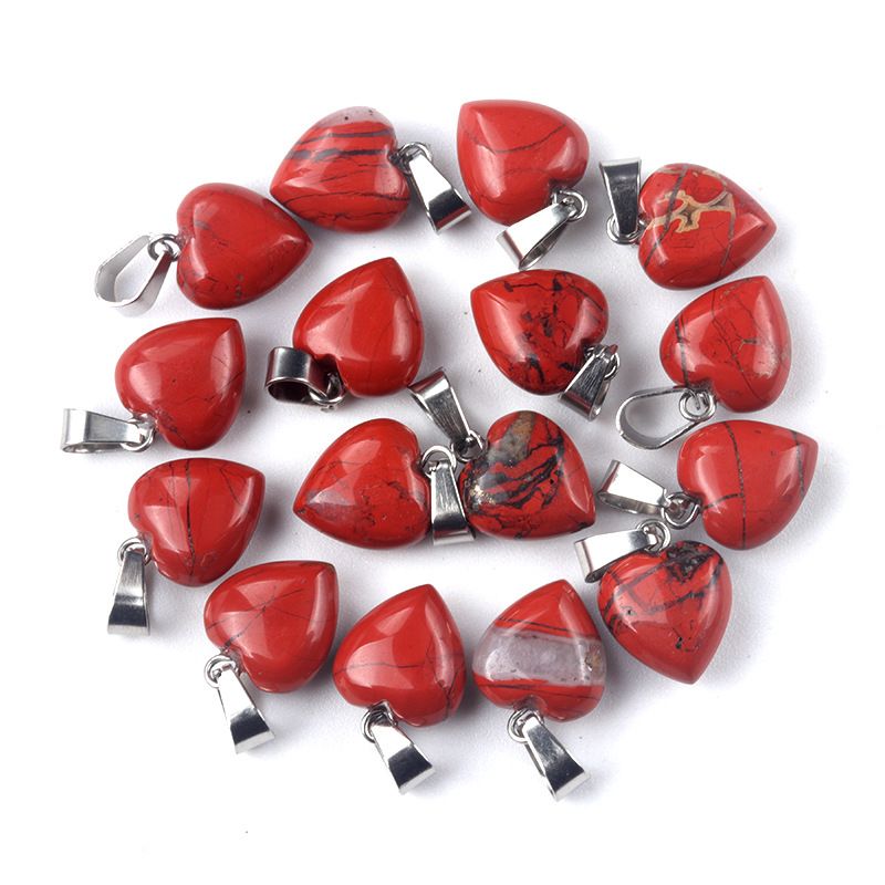 1676-13Mm pingente de amor, pingente de amor de pedra de cristal de ágata natural DIY colar em forma de coração acessórios de jóias