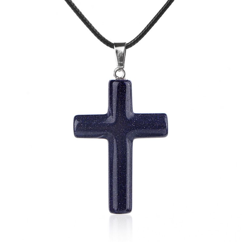 1488 Colar de cruz de cristal natural de 40 mm de venda quente elegante versátil grande pingente de cruz de ágata redonda