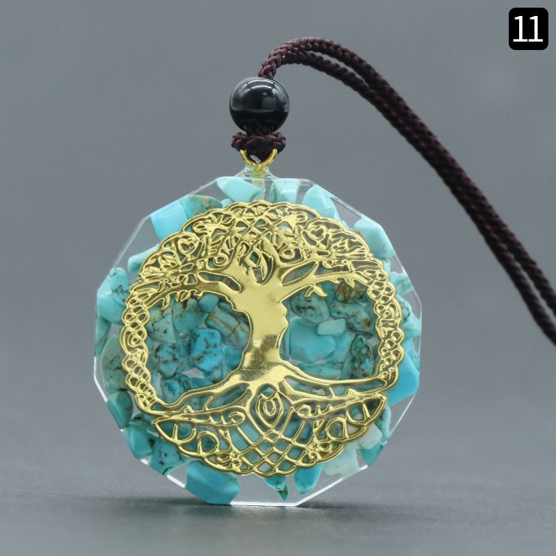 1556Reiki Energia de Cura Sete Veias Colar de Resina de Cascalho de Cristal Natural