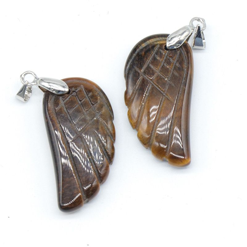 1608-32Mm pingente de asa, pedra de ágata de cristal natural gravado pingente de asa DIY acessórios de jóias