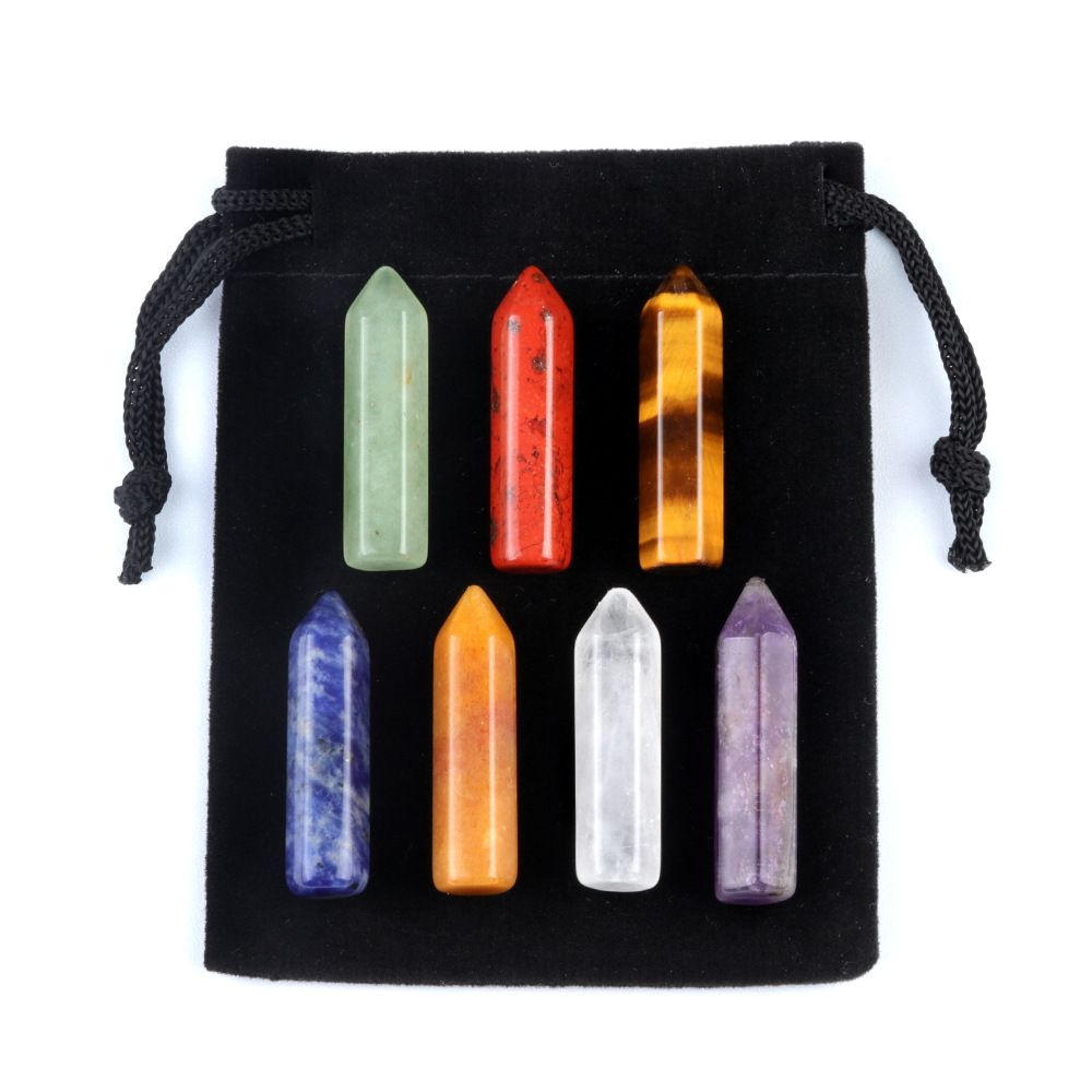 1629-Sete veios coluna hexagonal pontiaguda simples 7 pcs um pacote de pedra de cristal natural 32mm conjunto de coluna hexagonal de pedra colorida