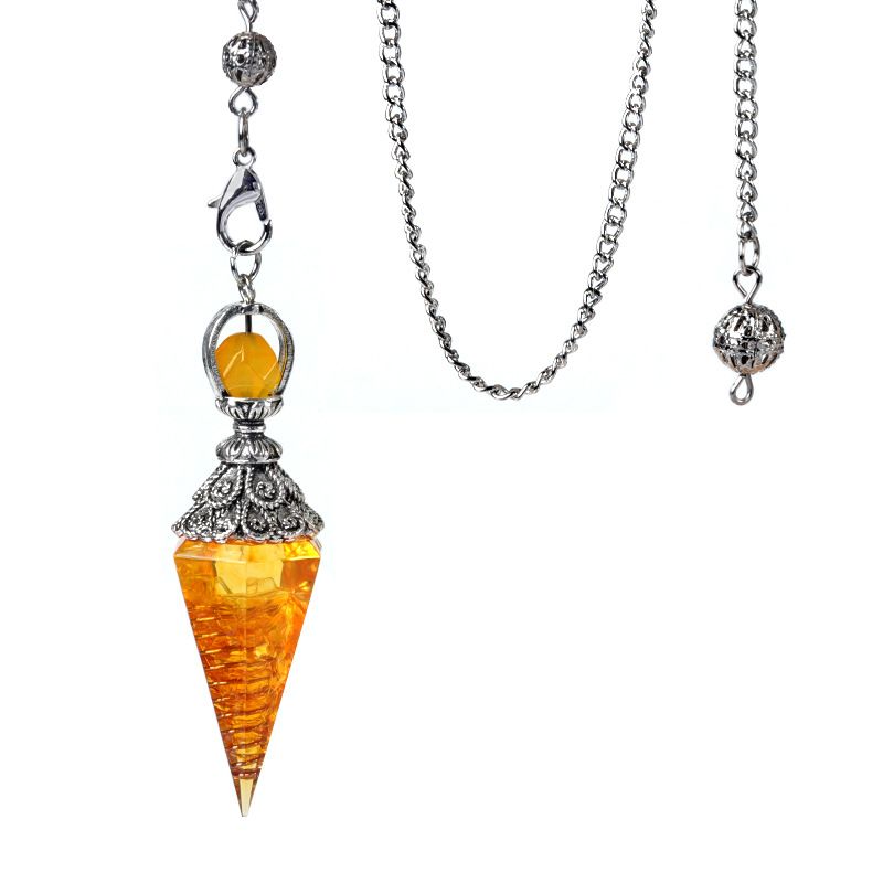 1924-Pêndulo de resina de cascalho colorido de cristal de prata antigo, pingente de cone hexagonal, transfronteiriço