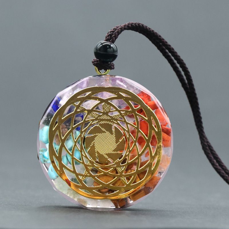 1556Reiki Energia de Cura Sete Veias Colar de Resina de Cascalho de Cristal Natural