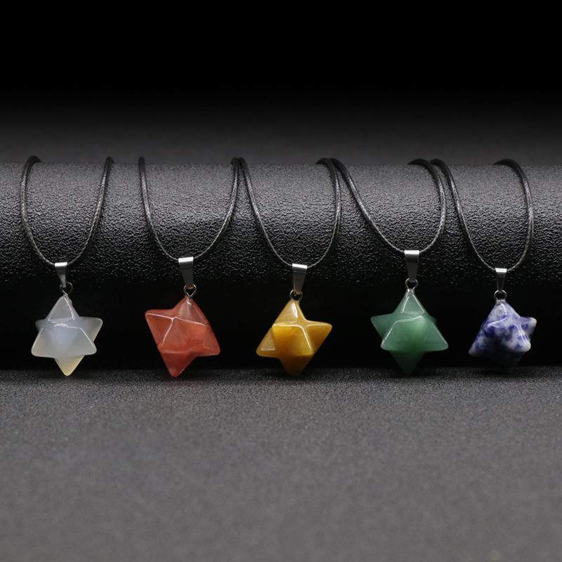 269-Ágata cristal tigre olho grande satélite merkaba pêndulo 3D tridimensional hexagrama pingente DIY acessórios