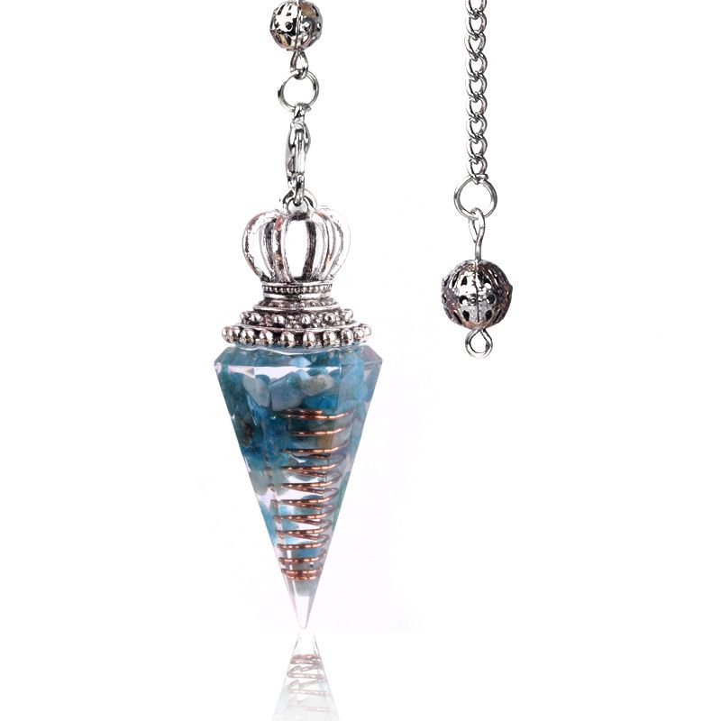 1645-Pêndulo de alma, pêndulo de resina de cascalho cristal, pêndulo de chakra cônico hexagonal