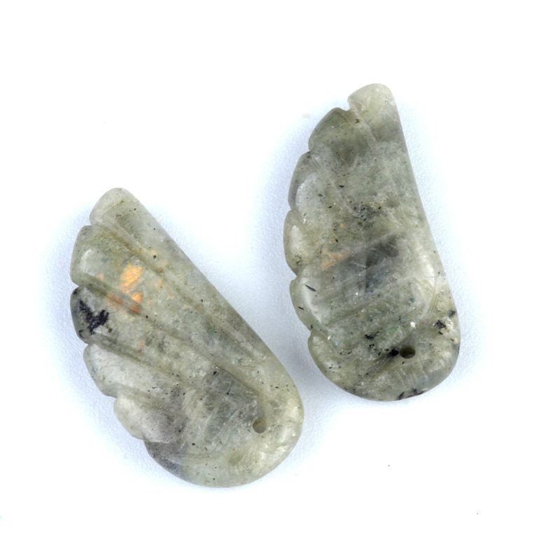 1177-Asas de cristal ametista natural Dongling jade esculpido asas pó cristal olho de tigre pingente de pena de pedra