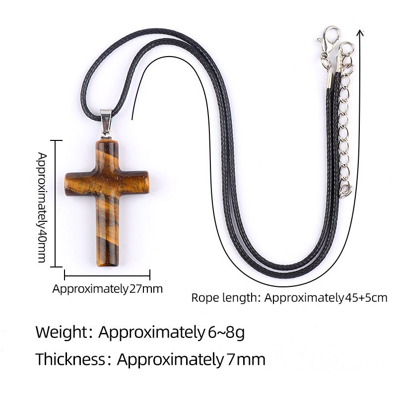 1488 Colar de cruz de cristal natural de 40 mm de venda quente elegante versátil grande pingente de cruz de ágata redonda