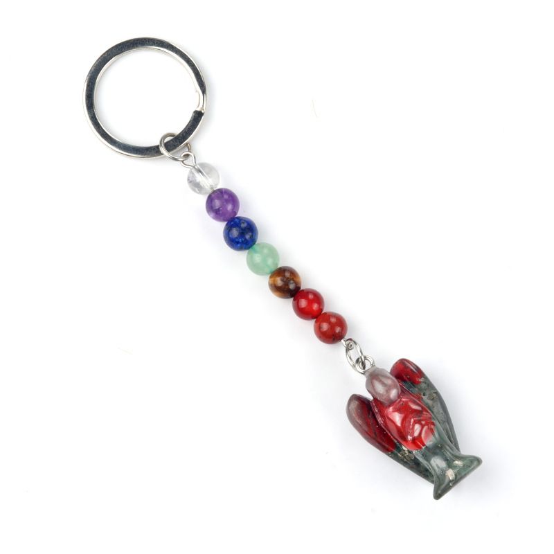 1715-Chaveiro de Anjo Chakra, Chaveiro de Anjo Gravado em Pedra Semi-Preciosa Natural, Pingente de Anjo da Guarda