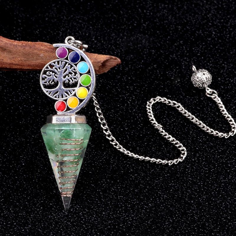 2145-Nova Árvore Colorida da Vida Resina De Cascalho De Cristal Hexagonal Cone Pêndulo Yoga Ornamento De Meditação