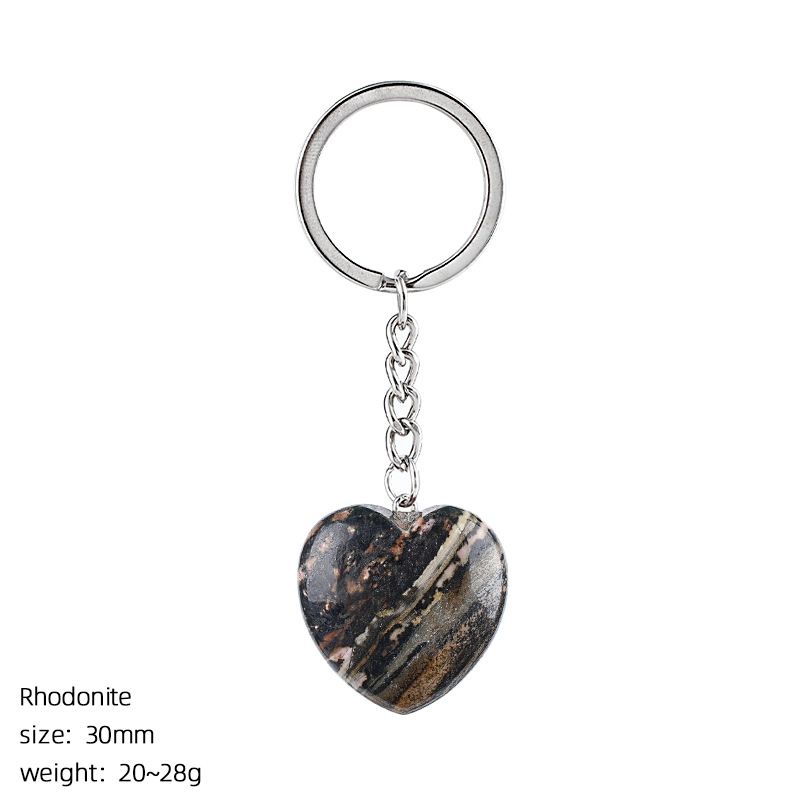 30Mm cristal natural amor chaveiro bonito saco decoração do carro pedra áspera polida pingente de coração de pedra semipreciosa