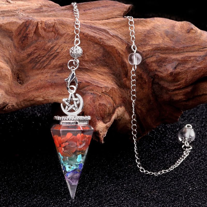 2138-Star-Moon Hexagonal Cone Cristal Ágata Pedra Semi-preciosa Resina de Cascalho Pingente de Pêndulo