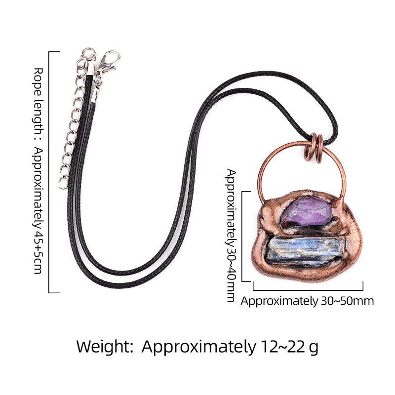 Pingente de soldagem retro de cristal azul incrustado em ametista natural, pingente de bronze de pedra áspera de cristal irregular.