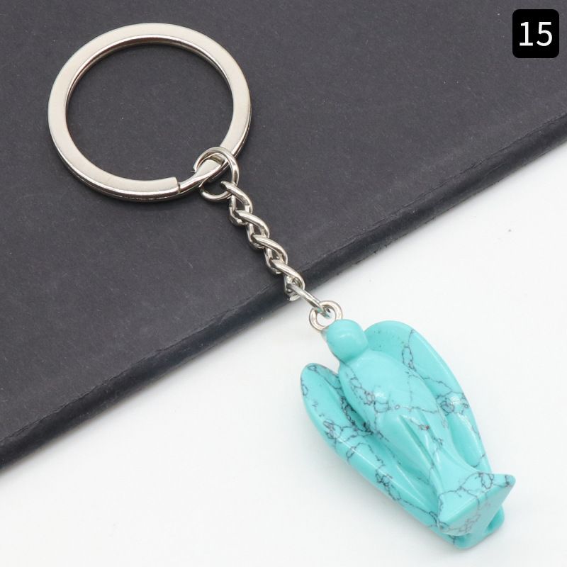 Chaveiro de anjo gravado em pedra de ágata de cristal natural, pingente de bolsa de celular de anjo da guarda.