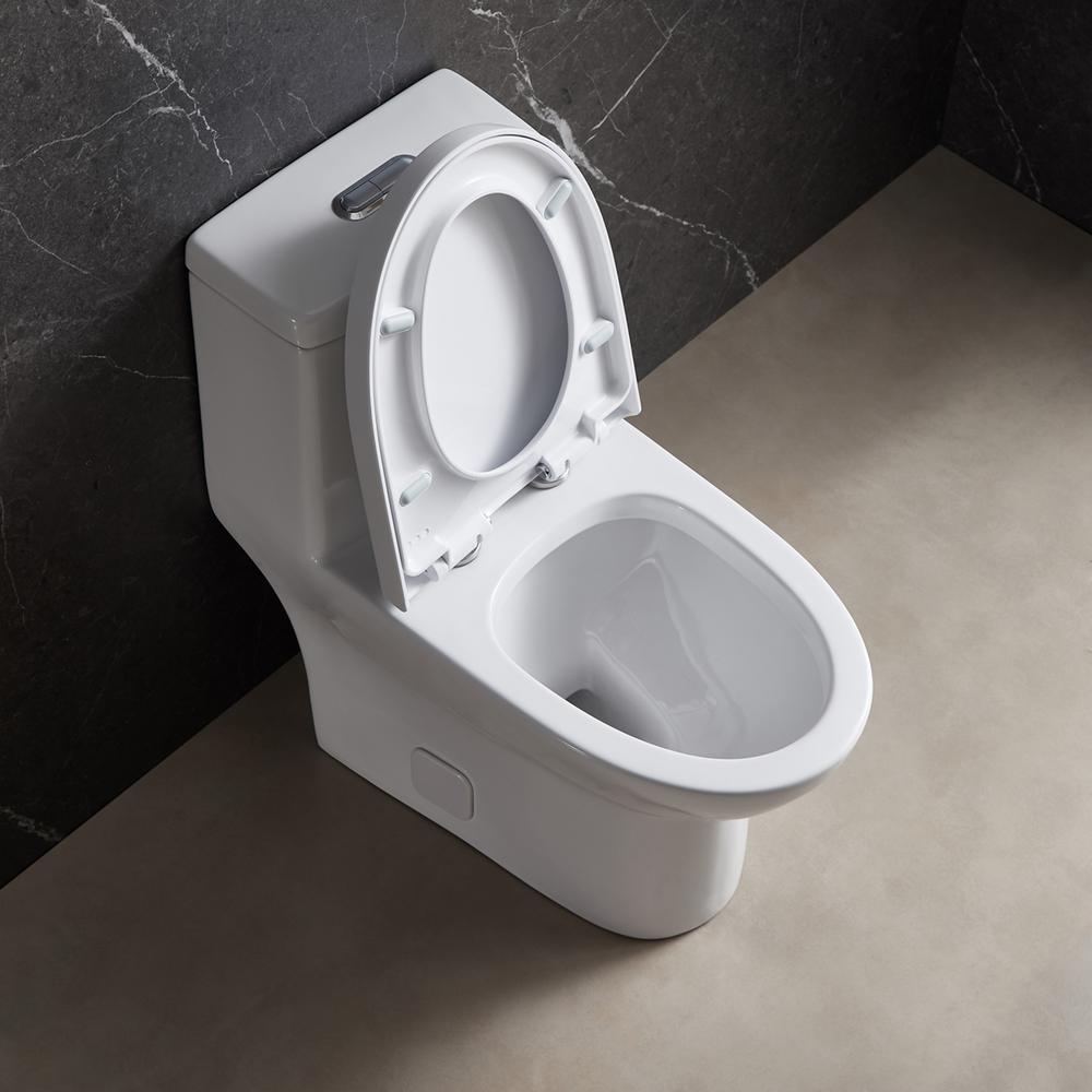 1-Piece Dual Flush 1.2 GPF/0.88 GPF High Efficiency Skirted Toilet Round Bowl All-in-One Toilet in White Seat Included