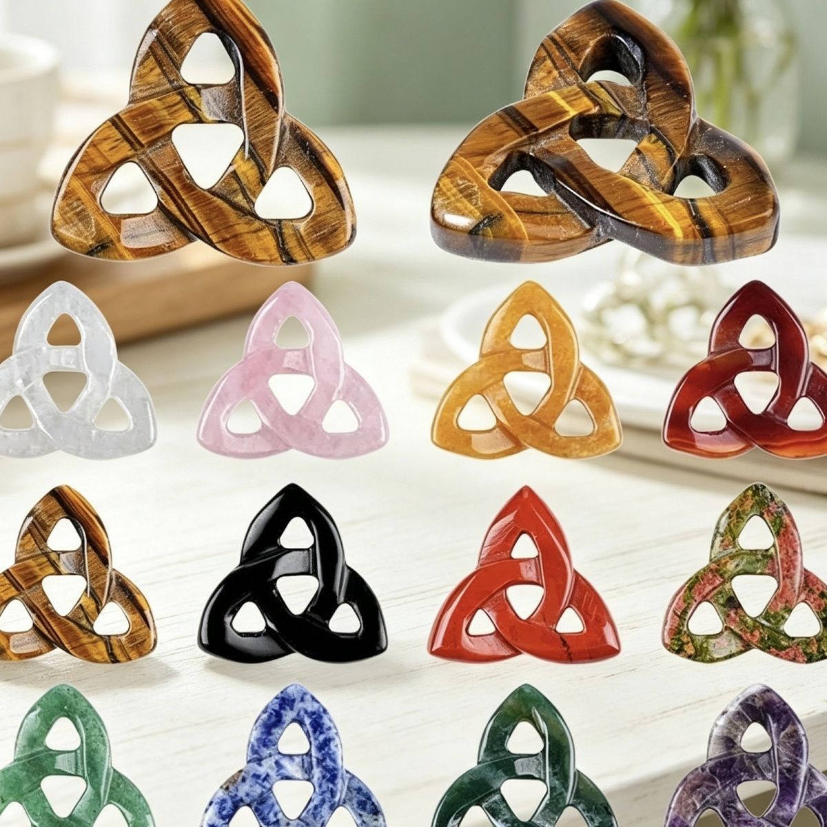 Pedra semi-preciosa irlandesa nó celta DIY pingente pingente oco pedra natural triângulo jóias