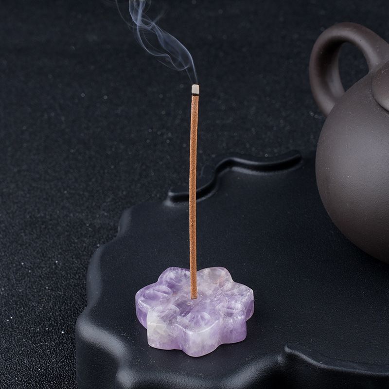 Inserção de incenso de lótus de cristal natural cabeça de pedra semipreciosa, base de suporte de incenso de arame, inserção de queimador de incenso de pedra de olho de tigre de 30 mm