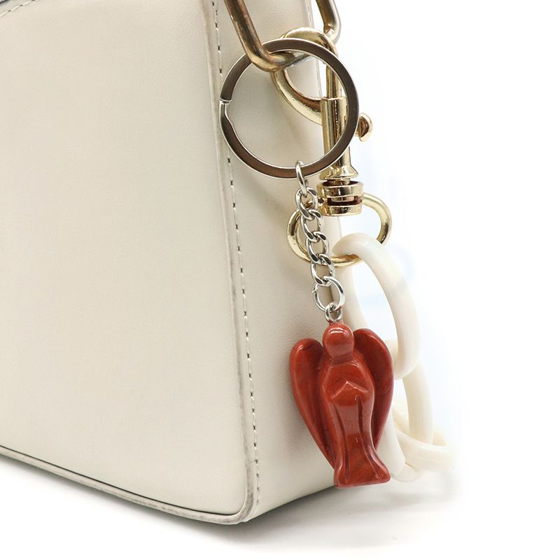 Chaveiro de anjo gravado em pedra de ágata de cristal natural, pingente de bolsa de celular de anjo da guarda.