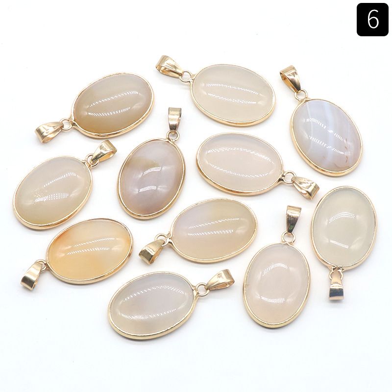 1430-Pingente de bainha oval de cristal de ágata natural, colar de cobre com meia face em forma de ovo