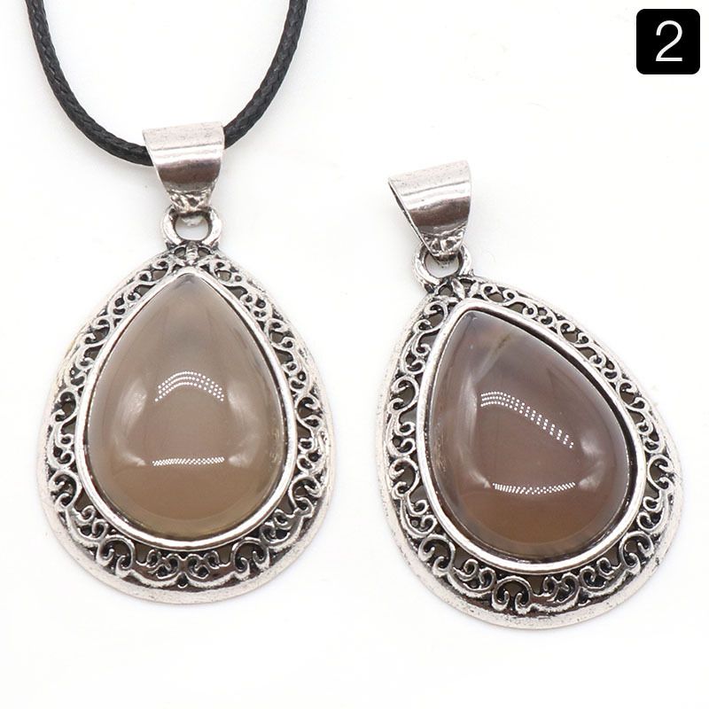1185-Pingente de gota de água de pedra semipreciosa de ágata de cristal, liga incrustada, colar de concha de abalone lápis-lazúli