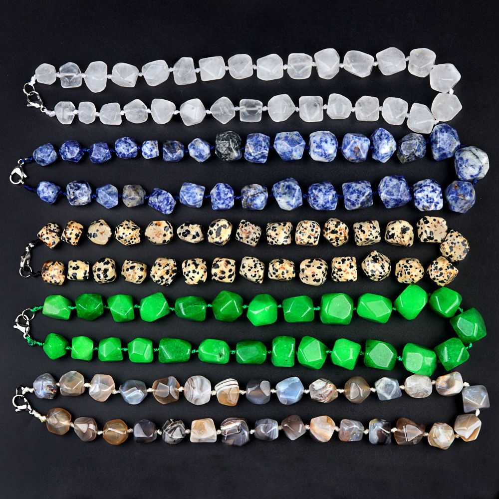 1906-Colar irregular de jade de ágata de cristal natural, pedra bruta polida e polida com colar de forma atada