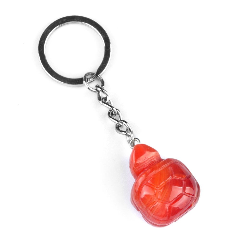 1944-Chaveiro de tartaruga pequena, agate de cristal pingente de chave de animal gravado em pedra semipreciosa
