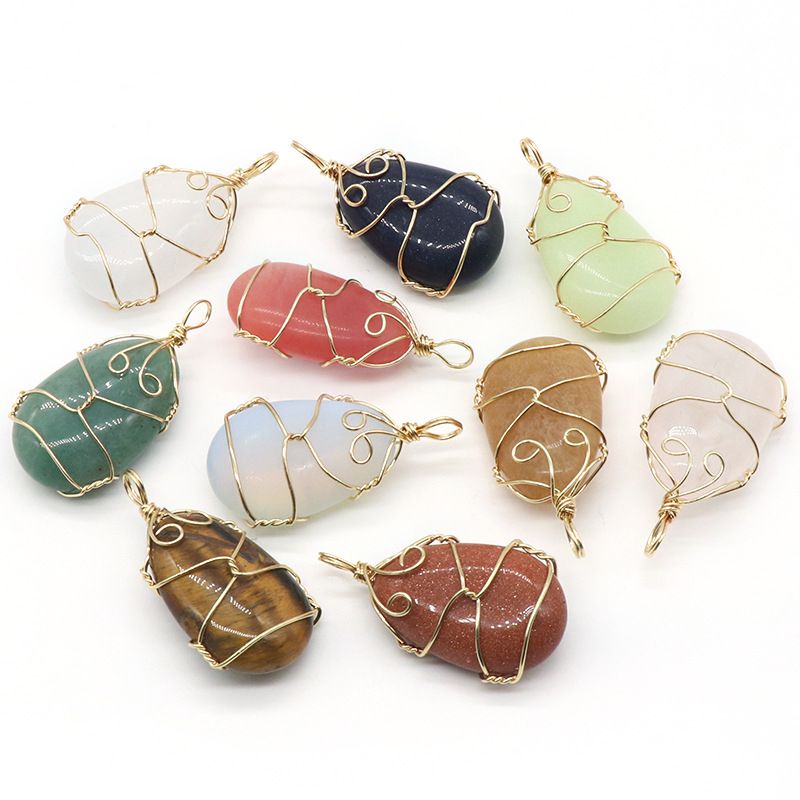 Ágata de cristal natural, pedra semipreciosa, pingente de enrolamento de gota de água, jade Dongling de cristal em pó, colar de pedra olho de tigre.