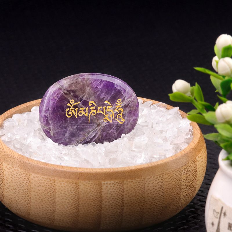 2149-Om Mani Padme Om Mantra de Seis Sílabas Pedra de Palma, Joias Tibetanas Om Mani Padmé Hum Alívio do Estresse