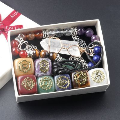 1619-Sete Meridianos Símbolo de Yoga Quadrado, Pulseira de Yoga, Conjunto Combinado de Colar de Cristal Jóias