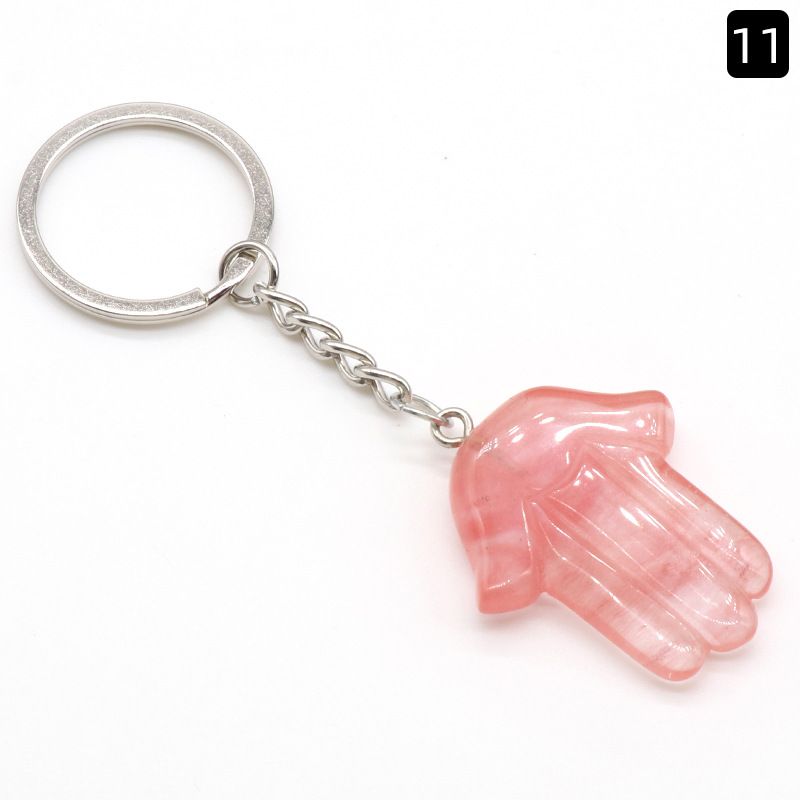 1051-Fátima Mão Keychain Cristal Natural Pedra Palma Keychain, Escultura em Pedra, Bolsa Pingente