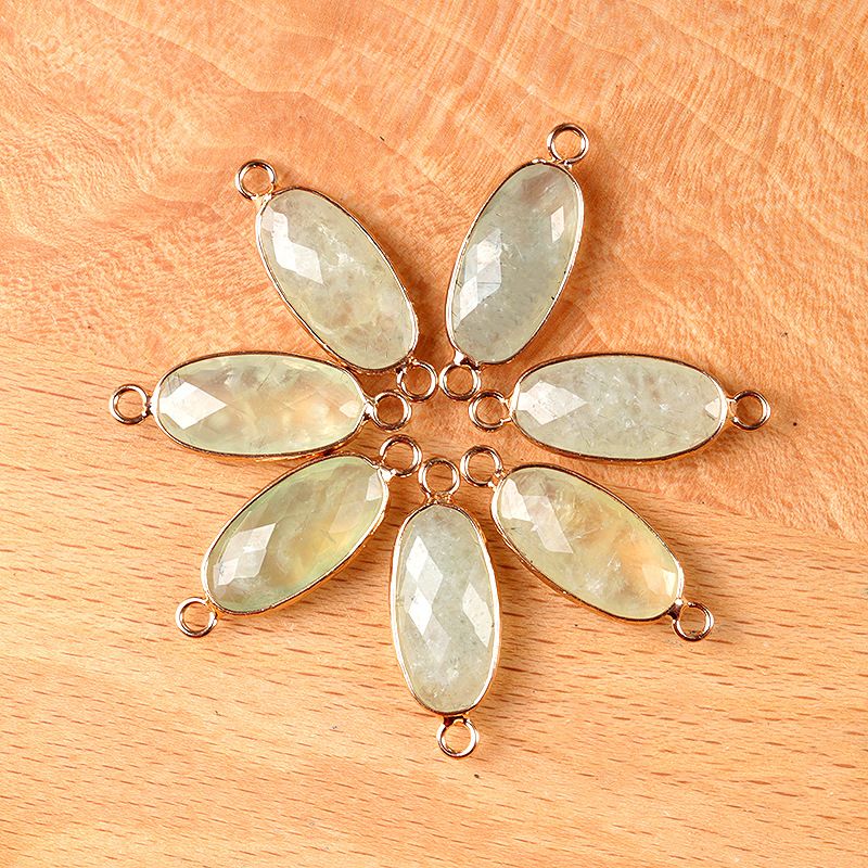 1636-Cristal Natural Oval Corte Duplo Pingente De Buraco Duplo Diy Acessórios Colar Brincos Acessórios Conector