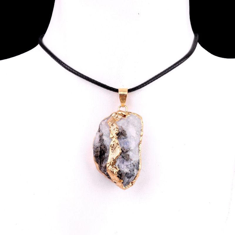 1903-25 ~ 35Mm ametista pedra bruta dourada pingente amarelo rosa branco cristal pedra colar irregular