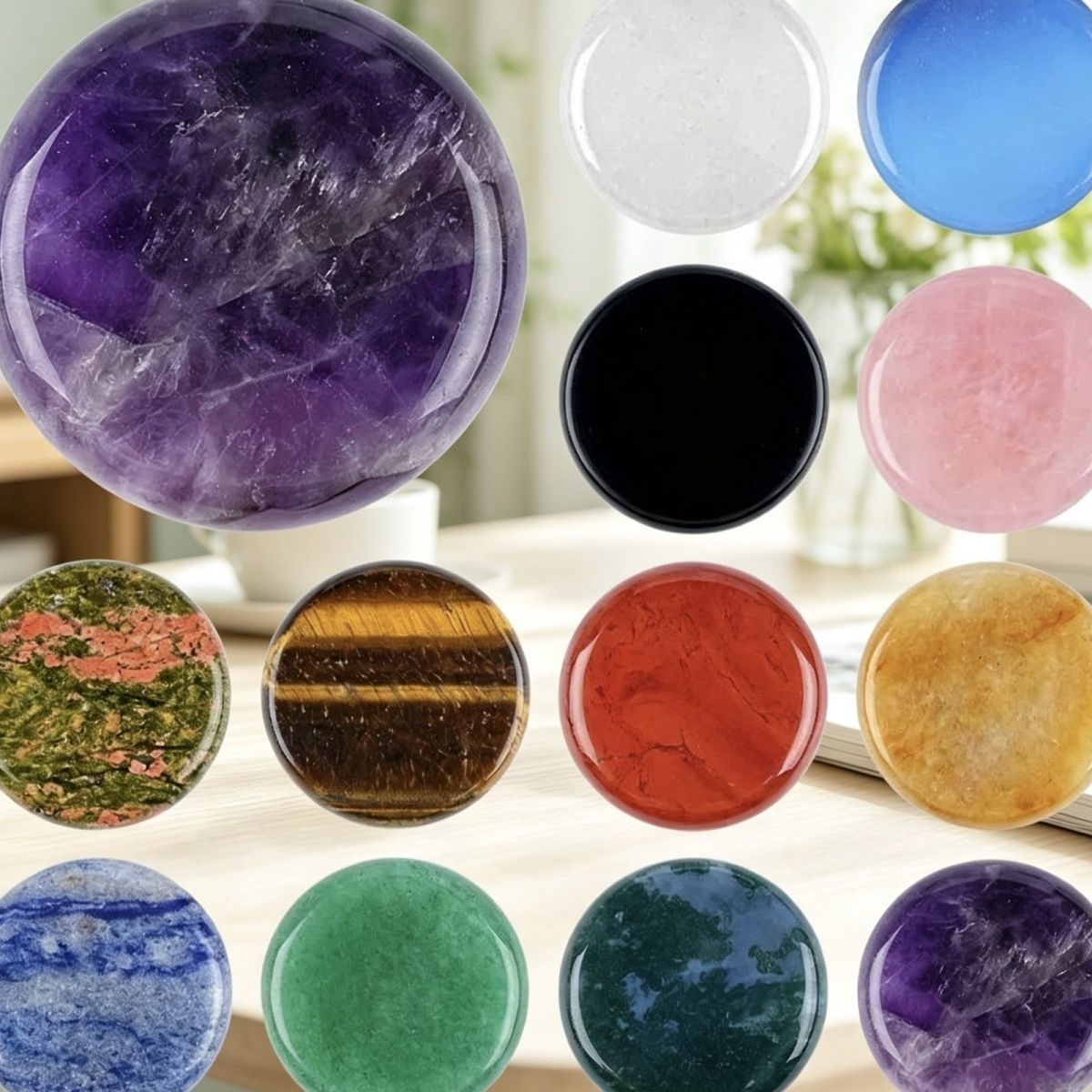 Disco de cristal natural de 30Mm DIY home desktop decoração lettering material runa acessórios de pedra natural