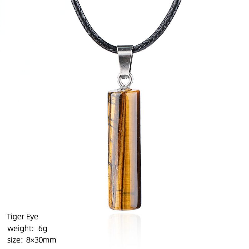 Colar cilíndrico de cristal natural 30Mm transfronteiriço europeu e americano estilo simples ágata escultura em pedra bruta pingente cilíndrico de pedra preciosa